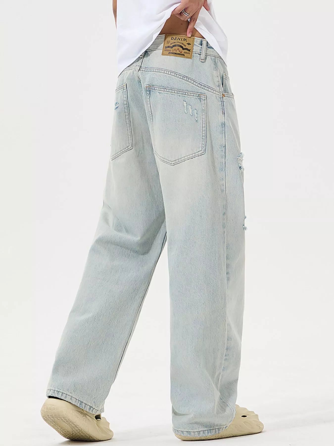 Men's Full Size Distressed Wide Leg Jeans Plus Size