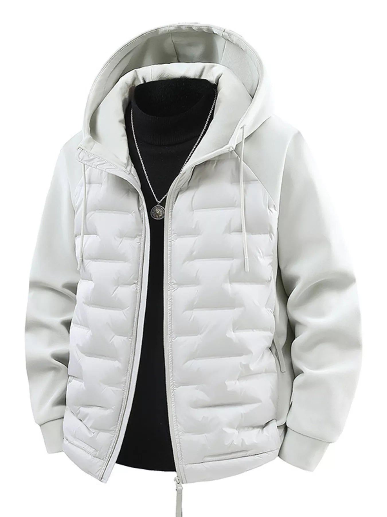 Men's Plus Size Hooded Padded Jacket Ivory