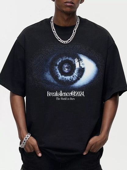 Men's Graphic Round Neck Oversized T-Shirt Black