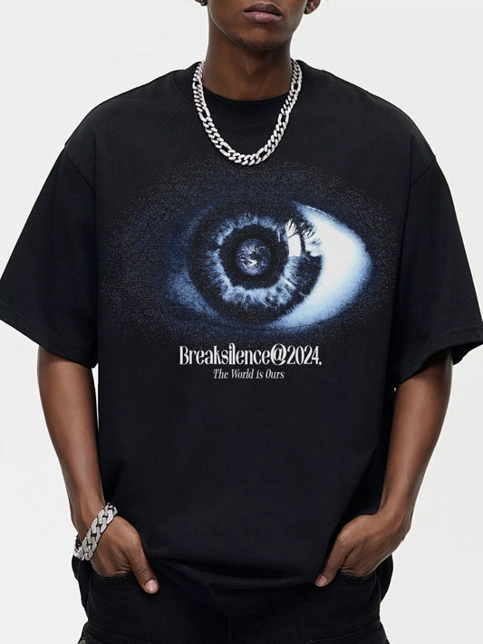 Men's Graphic Round Neck Oversized T-Shirt Black