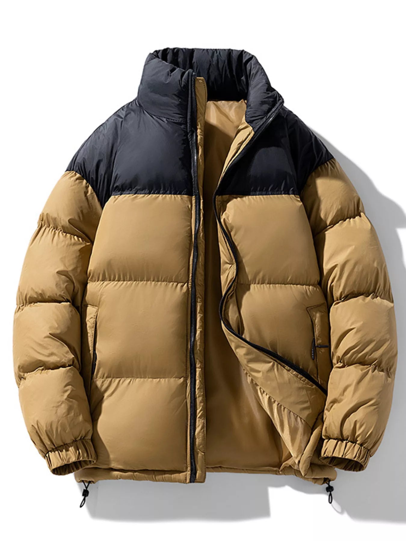 Men's Full Size Padded Zip Up Puffer Jacket Plus Size Khaki