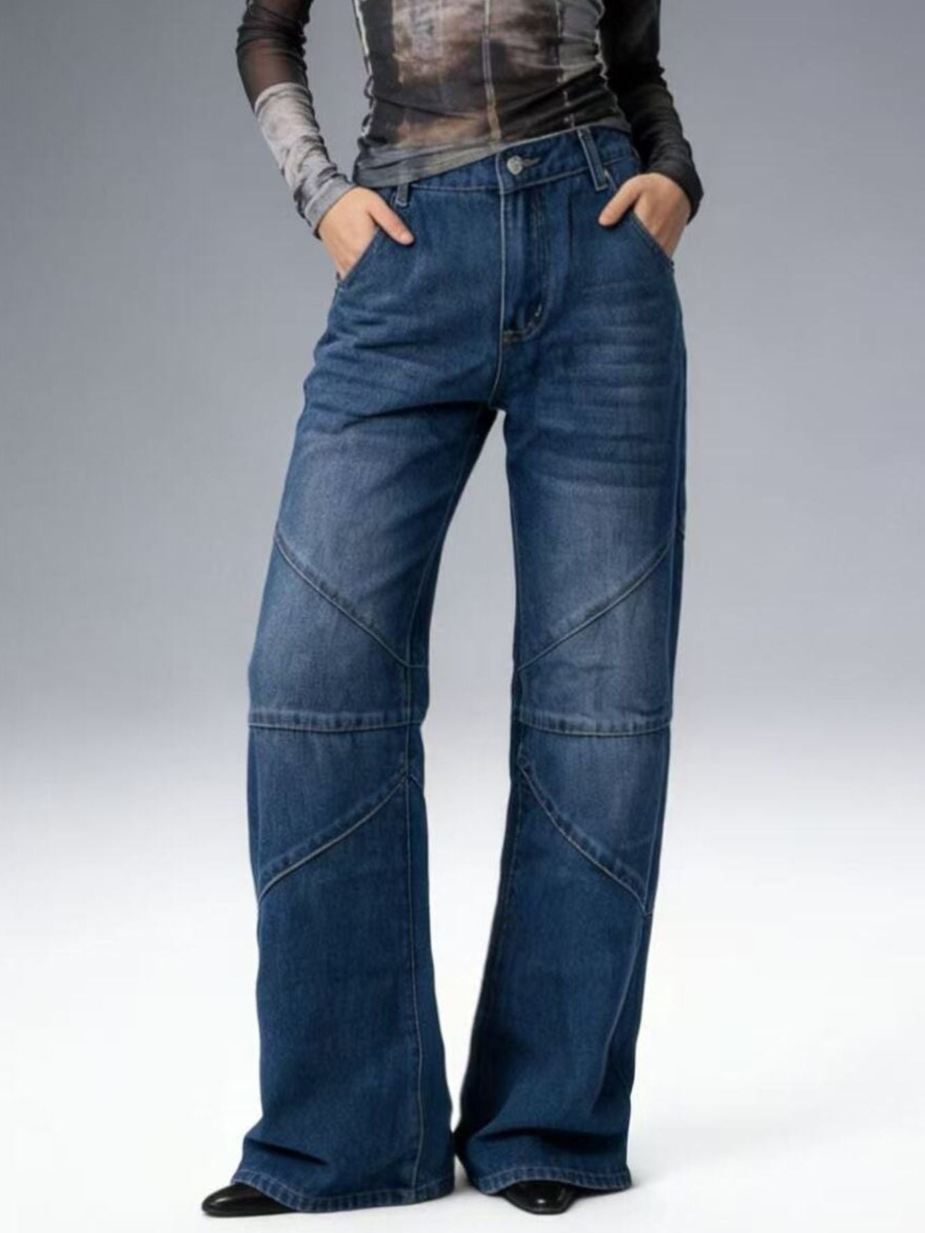 Vintage Wash Wide Leg Jeans Blue