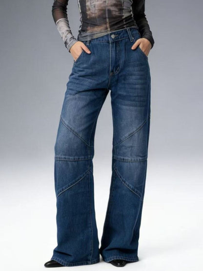 Vintage Wash Wide Leg Jeans Blue