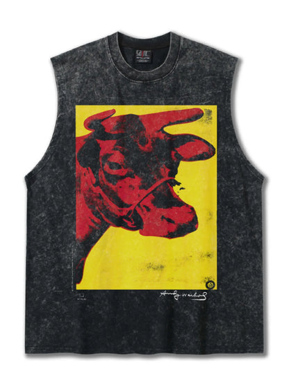 Men's Cow Graphic Round Neck Tank Dark Gray