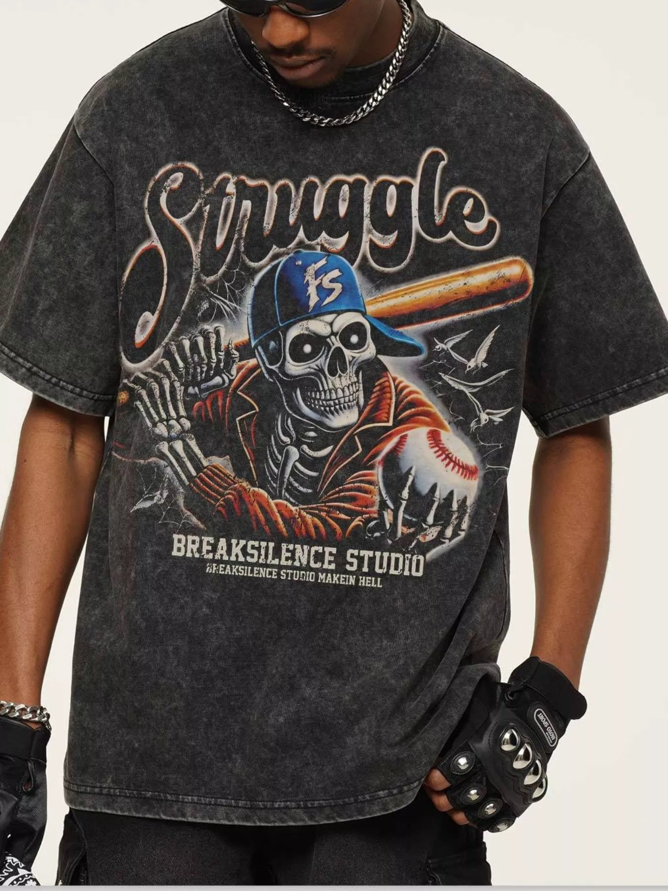 Men's Graphic Round Neck Short Sleeve T-Shirt Dark Gray