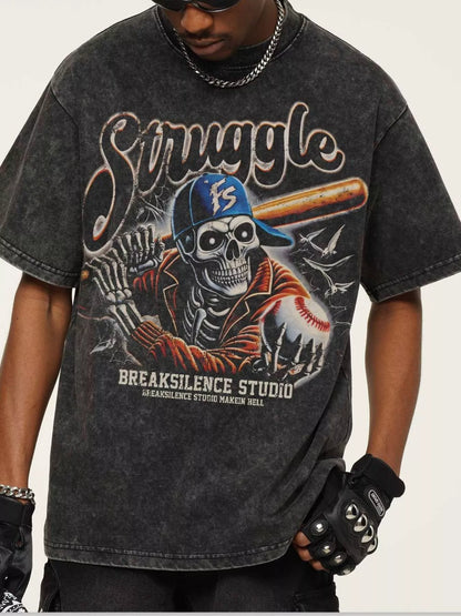 Men's Graphic Round Neck Short Sleeve T-Shirt Dark Gray