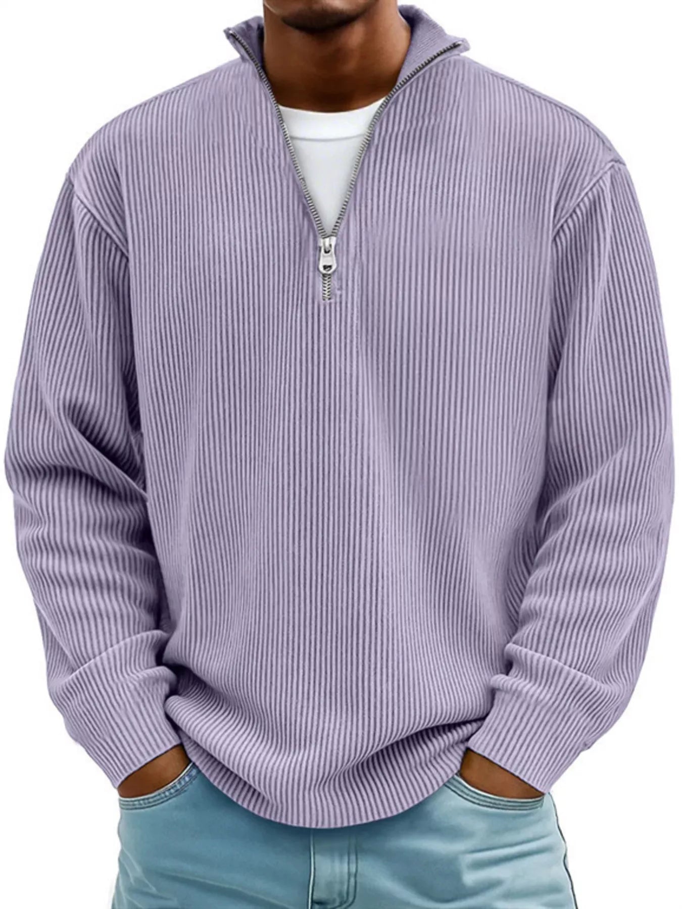 Men's Full Size Corduroy Quarter Zip Pullover Sweatshirt Lavender