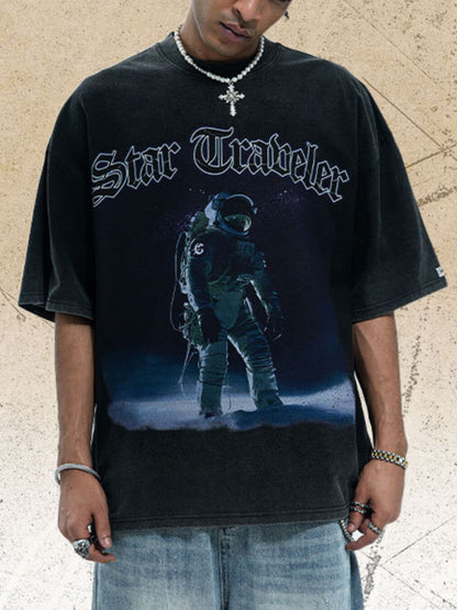 Men's Star Traveler Graphic Oversized T-Shirt Black