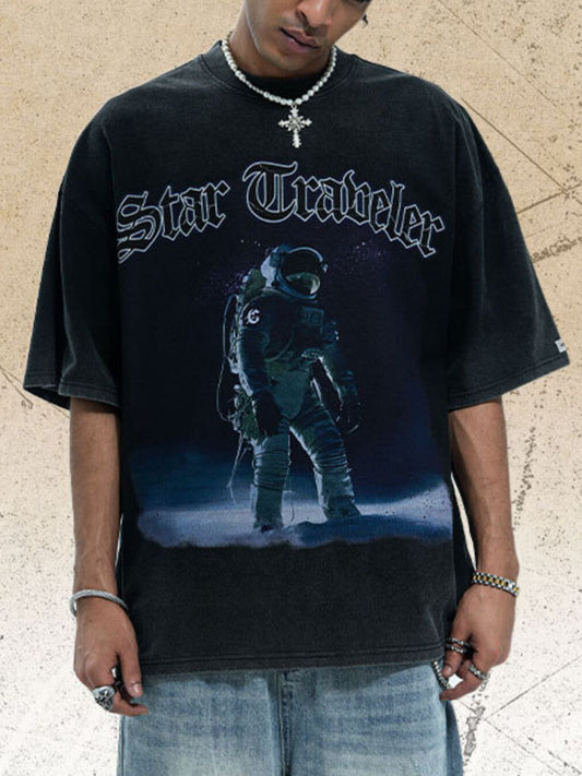 Men's Star Traveler Graphic Oversized T-Shirt Black