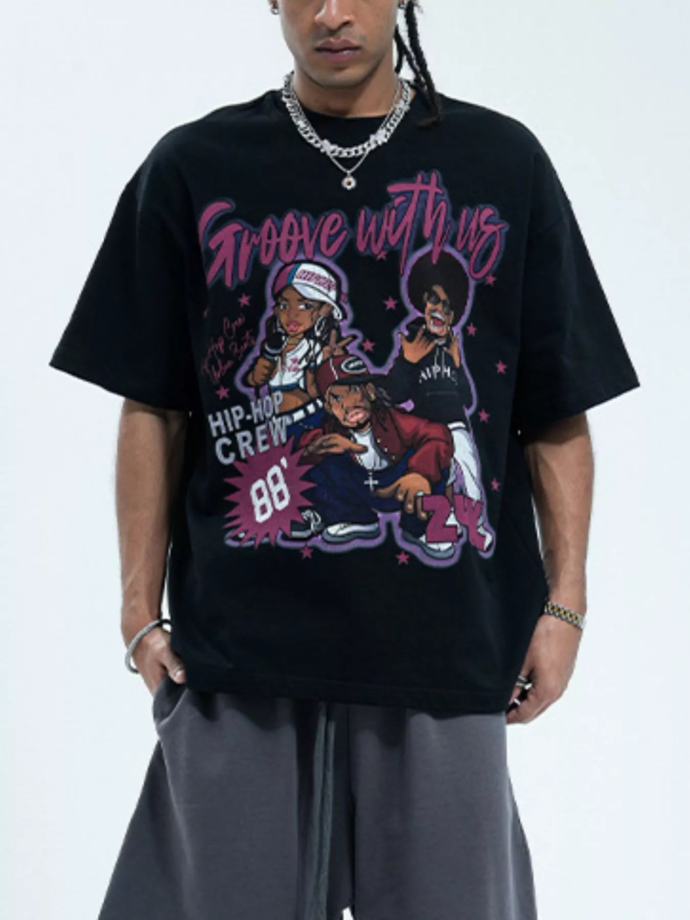 Men's Graphic Round Neck Half Sleeve T-Shirt Black