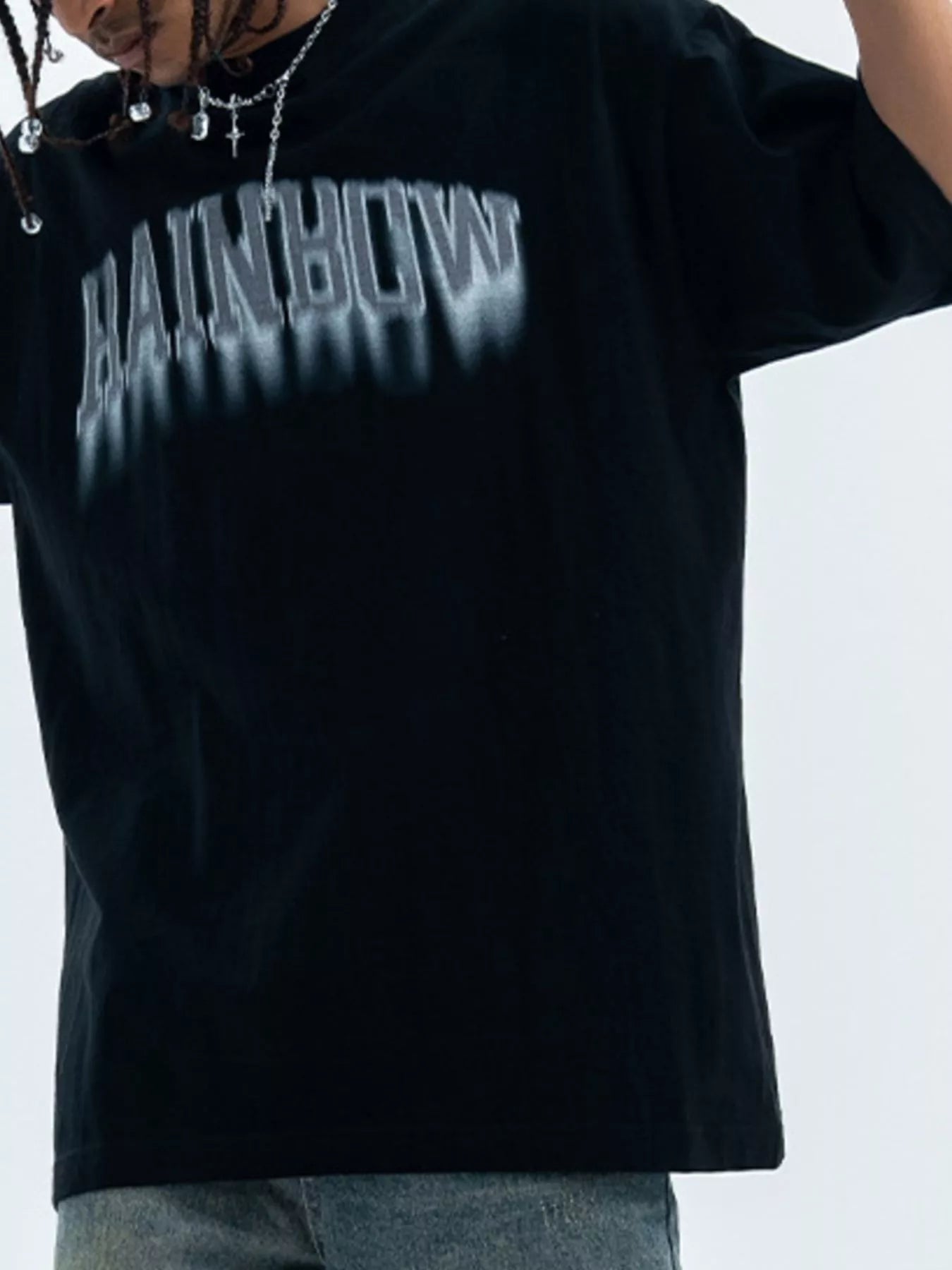 Men's Letter Round Neck Short Sleeve T-Shirt Black