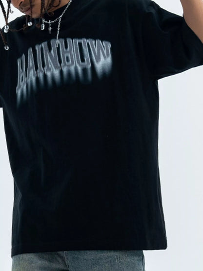 Men's Letter Round Neck Short Sleeve T-Shirt Black