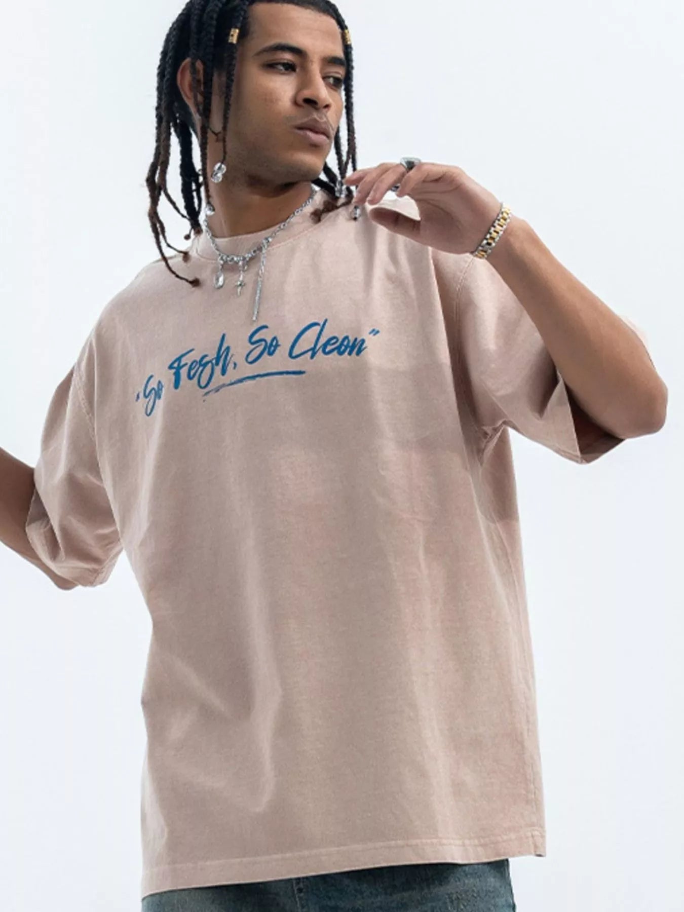Men's Washed Graphic Oversized T-Shirt Apricot