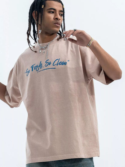 Men's Washed Graphic Oversized T-Shirt Apricot