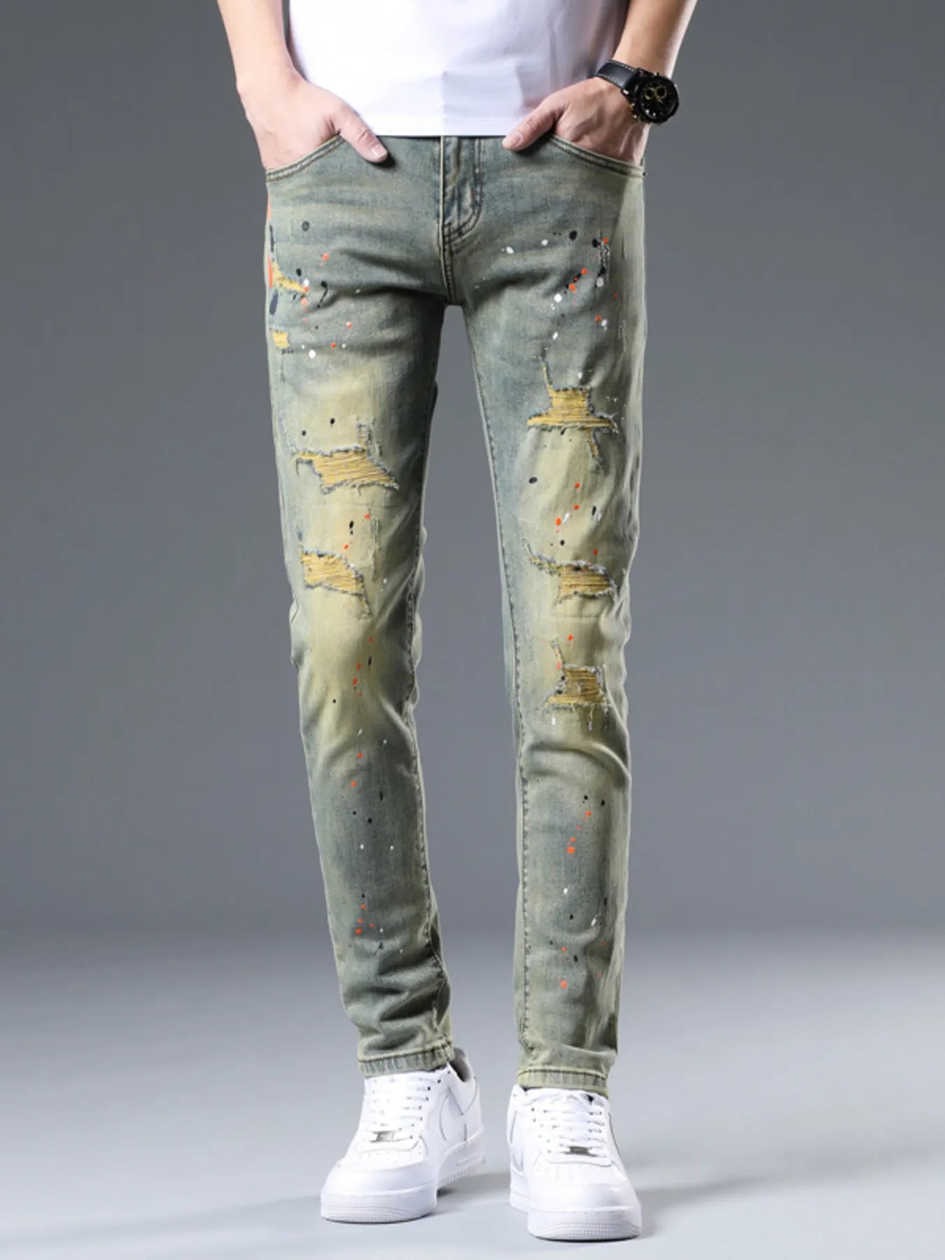 Men's Distressed Slim Fit Jeans Air Force Blue