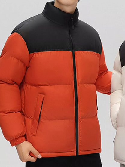 Men's Full Size Padded Zip Up Puffer Jacket Plus Size Orange Red