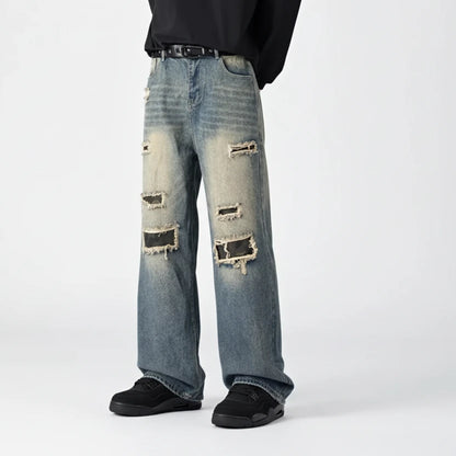 Men's Ripped Wide Leg Jeans
