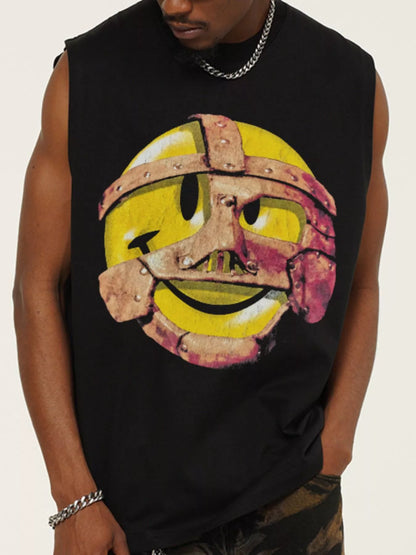 Men's Graphic Round Neck Tank Top Black