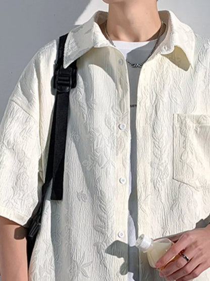 Men's Plus Size Floral Jacquard Short Sleeve Shirt