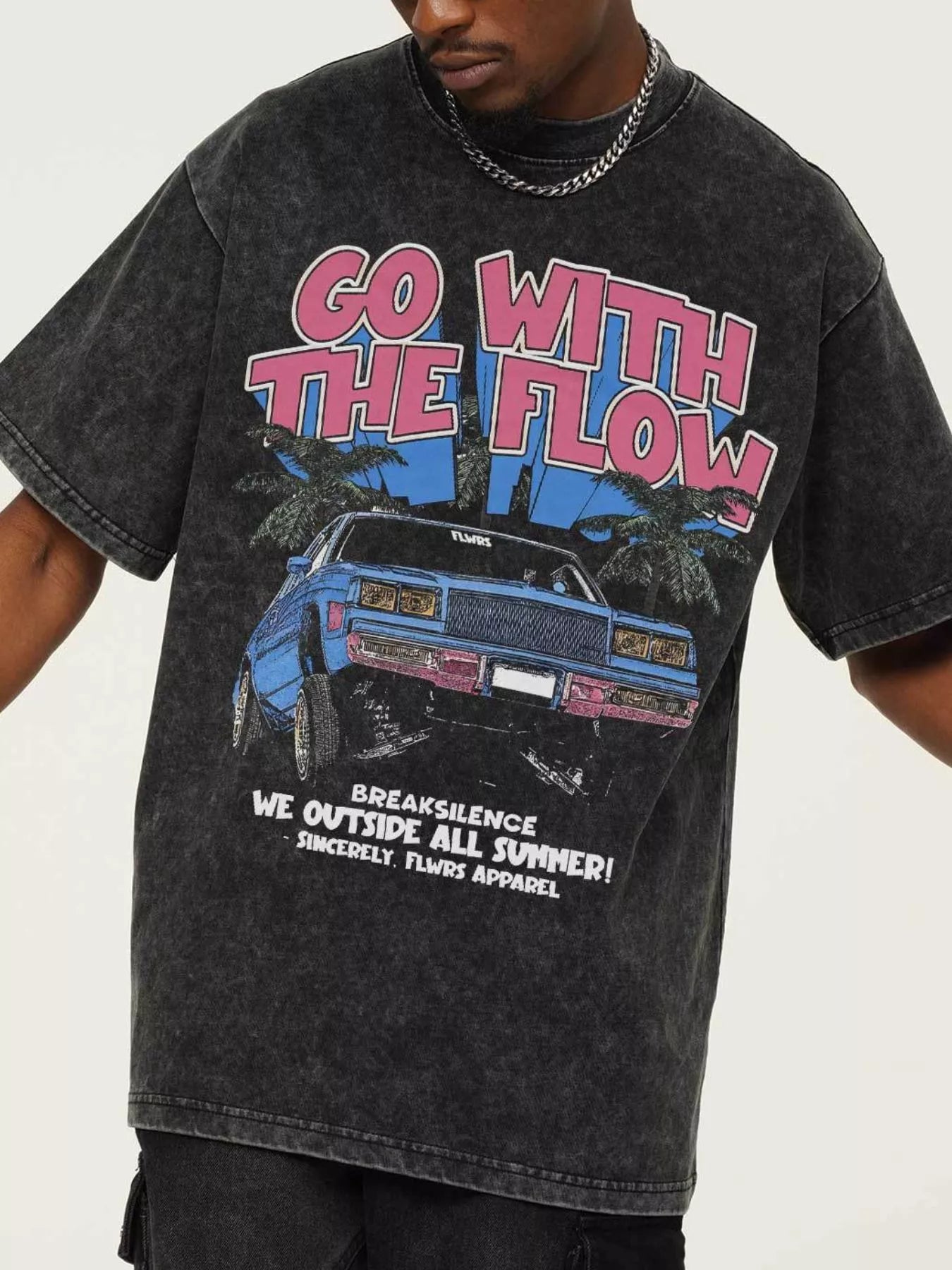 Men's Vintage Washed Graphic Oversized T-Shirt Dark Gray