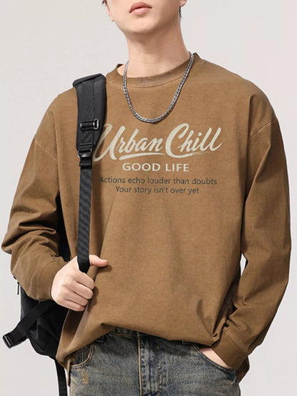Men's Plus Size Letter Graphic Long Sleeve T-Shirt Camel