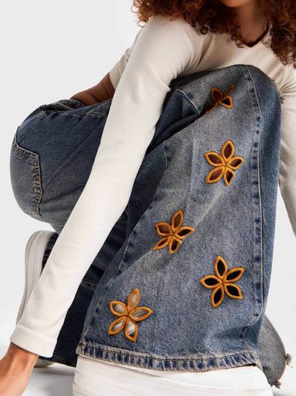 Floral Embroidered Wide Leg Jeans