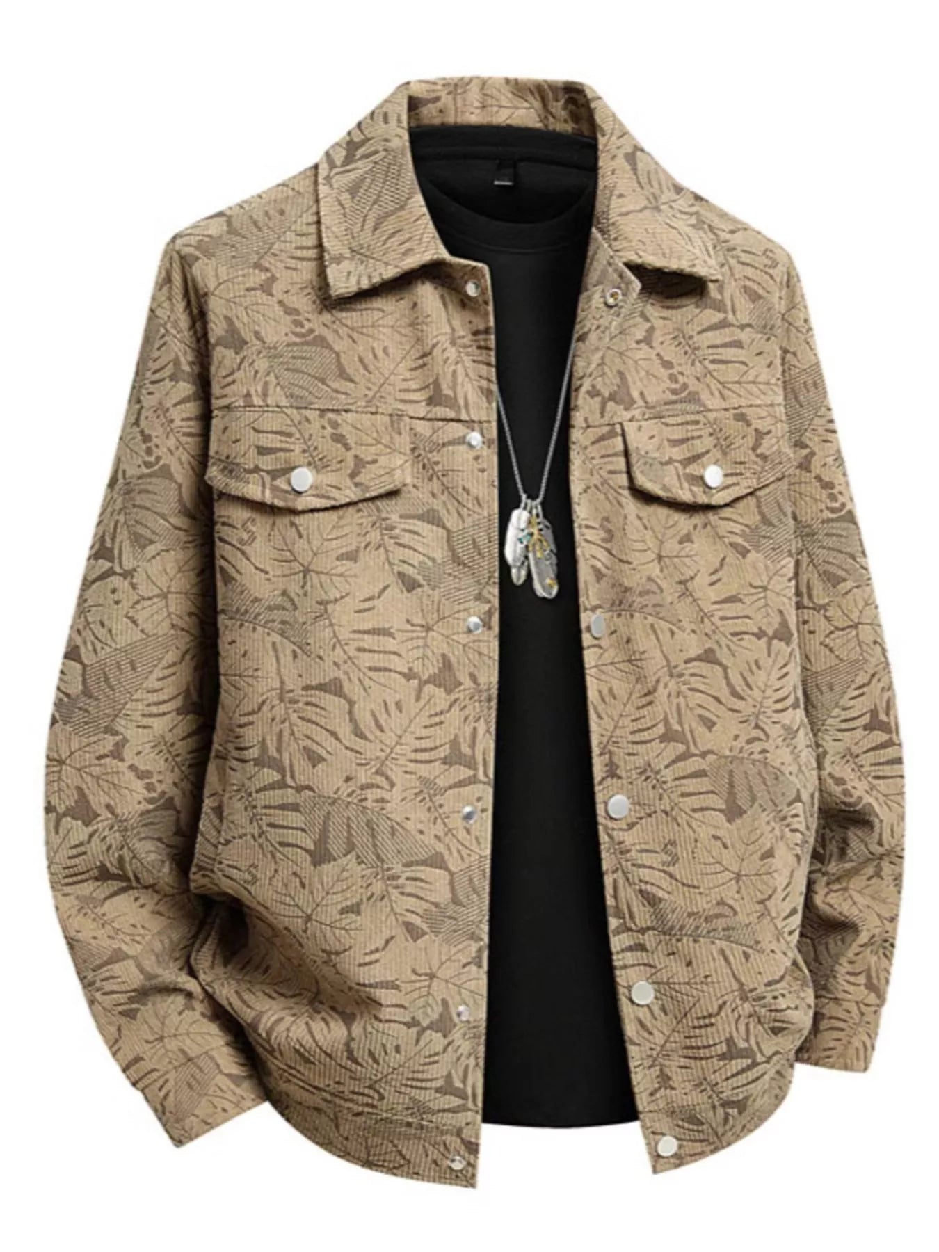 Men's Printed Snap Down Casual Jacket Grey