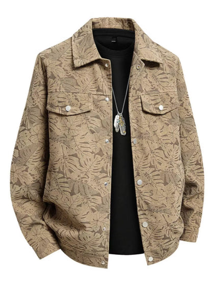 Men's Printed Snap Down Casual Jacket Grey