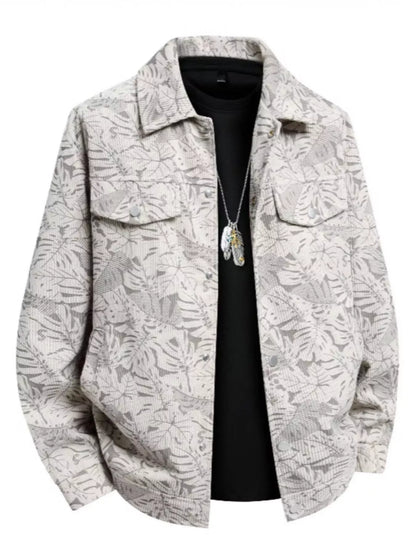 Men's Printed Snap Down Casual Jacket White
