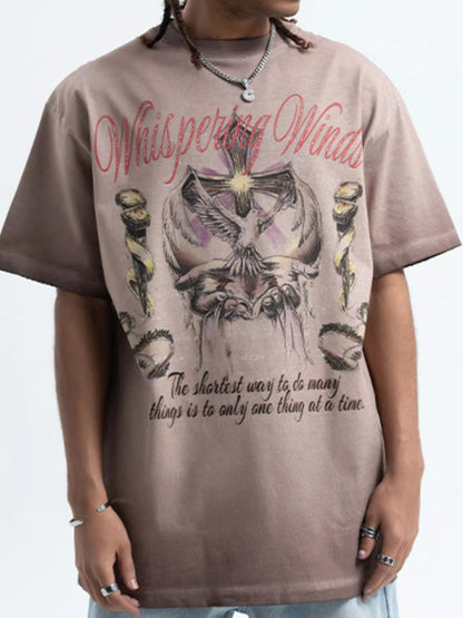 Men's Whispering Winds Graphic Vintage Round Neck T-Shirt Taupe