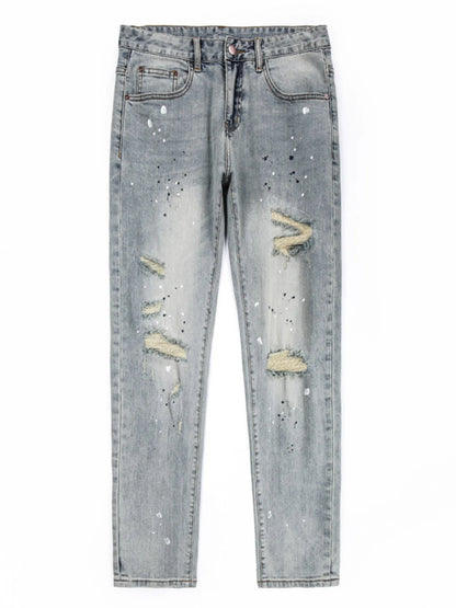 Men's Vintage Distressed Light Wash Skinny Jeans