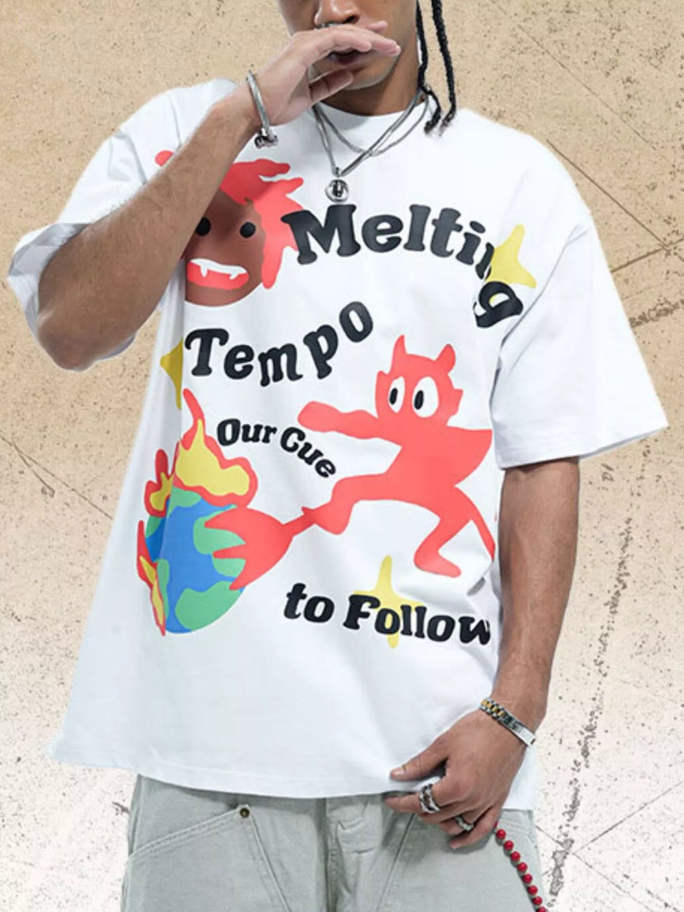 Men's Graphic Round Neck Oversized T-Shirt White