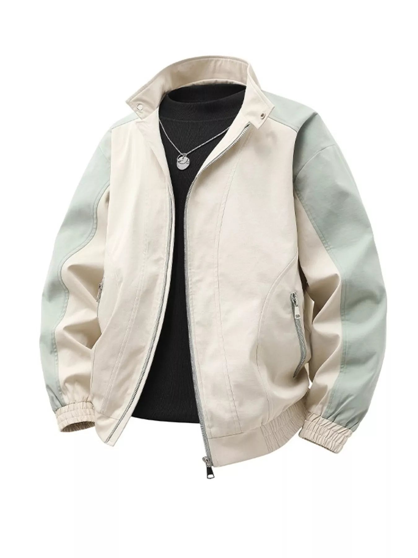Men's Plus Size Color Block Casual Bomber Jacket Khaki