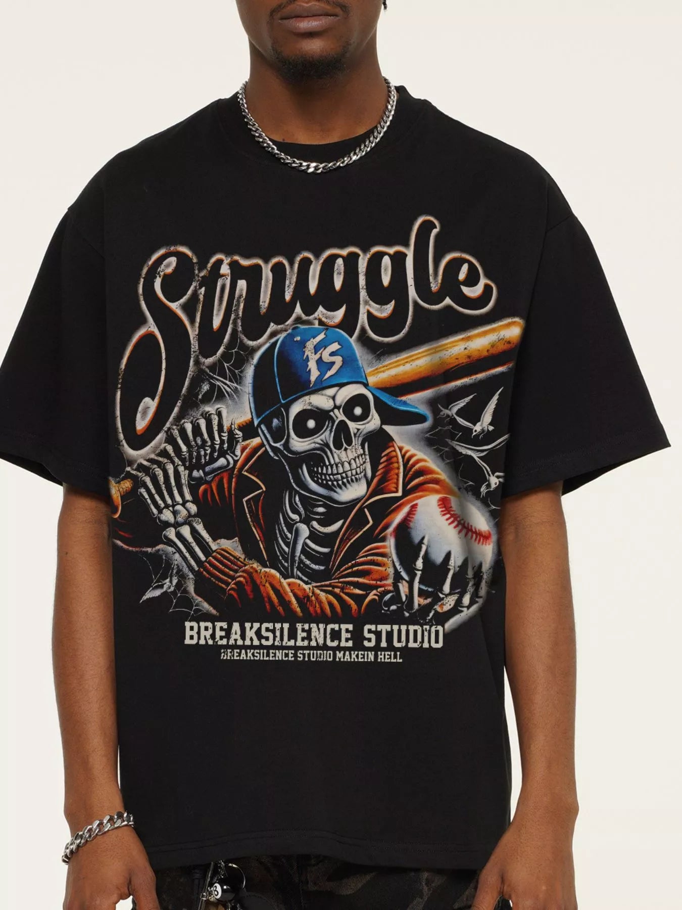 Men's Graphic Round Neck Short Sleeve T-Shirt Black
