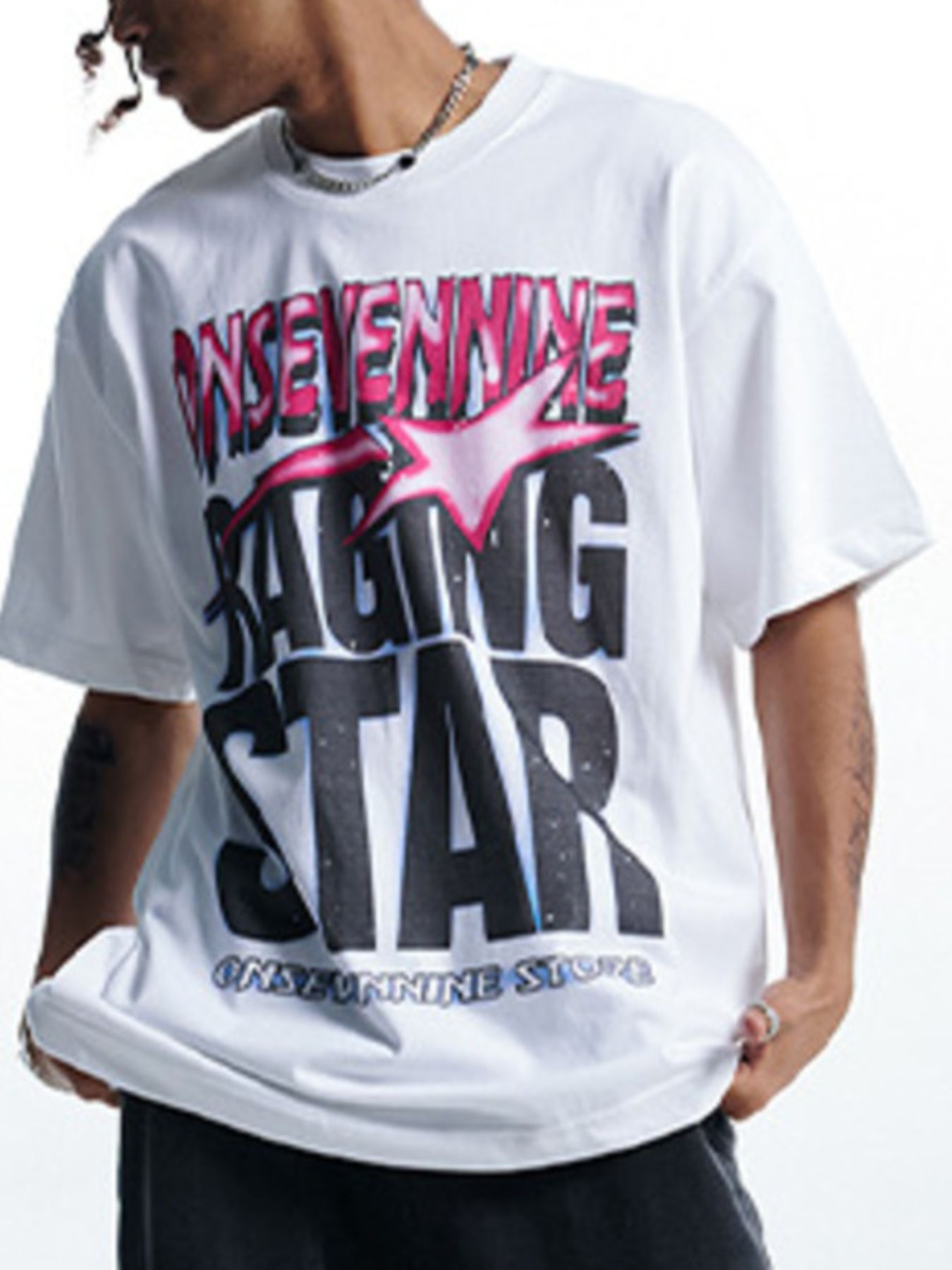 Men's Letter Graphic Round Neck T-Shirt White