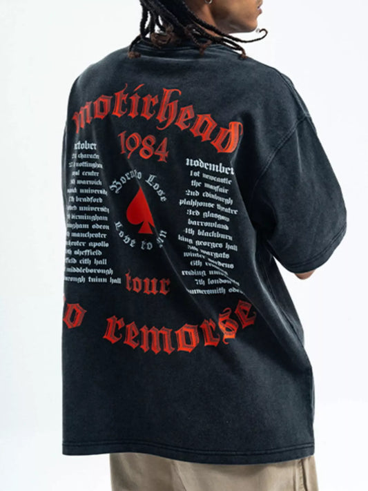 Men's Vintage Letter Graphic Washed T-Shirt Wash Black