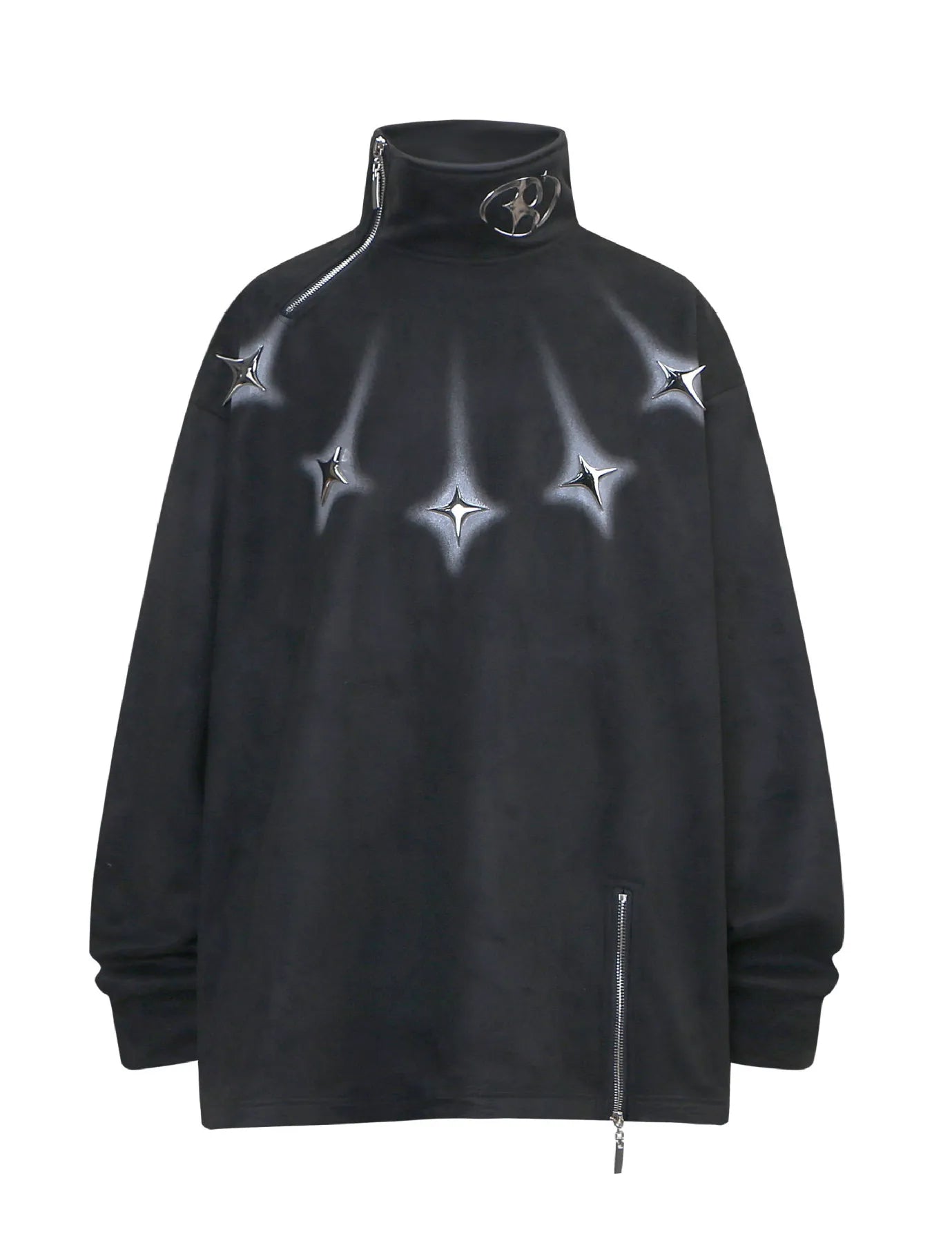 Men's Oversized Zipper Detail Turtleneck Sweatshirt Black