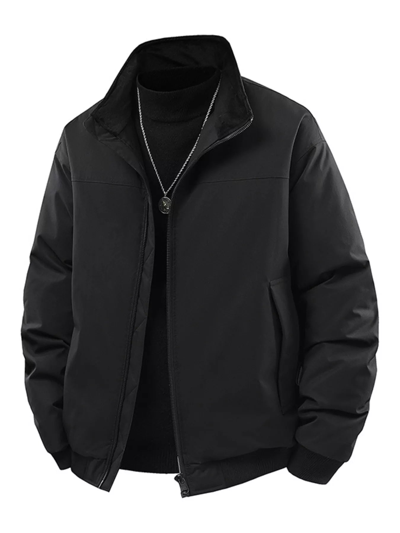 Men's Casual Stand Collar Lightweight Bomber Jacket Black