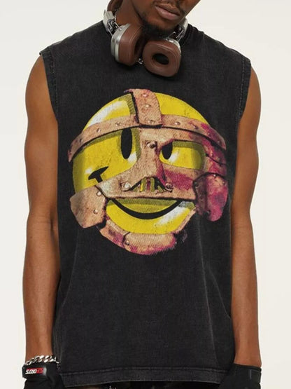 Men's Graphic Round Neck Tank Top Dark Gray