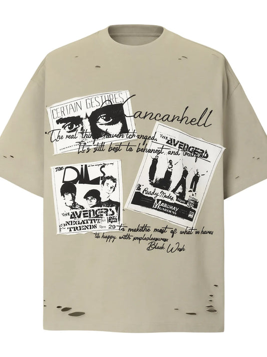 Men's Music Band Graphic Short Sleeve T-Shirt Apricot