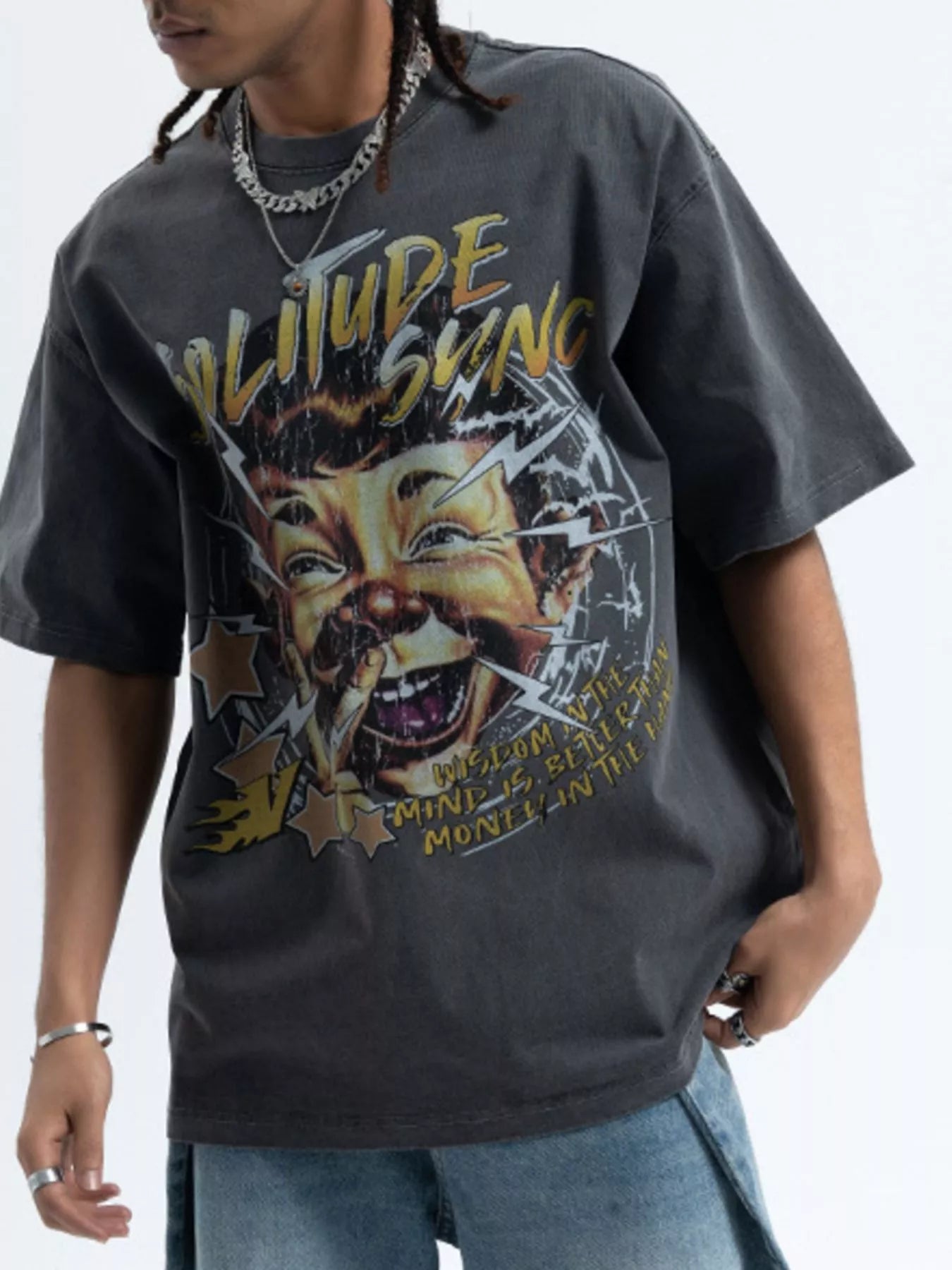 Men's Graphic Round Neck Relaxed Fit T-Shirt Dark Gray