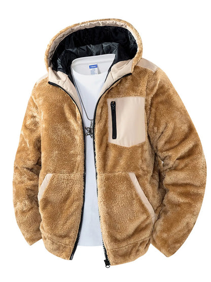 Men's Zip Up Fleece Hooded Jacket Khaki