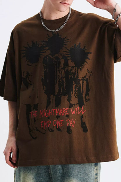 Men's Graphic Round Neck Oversized T-Shirt Brown