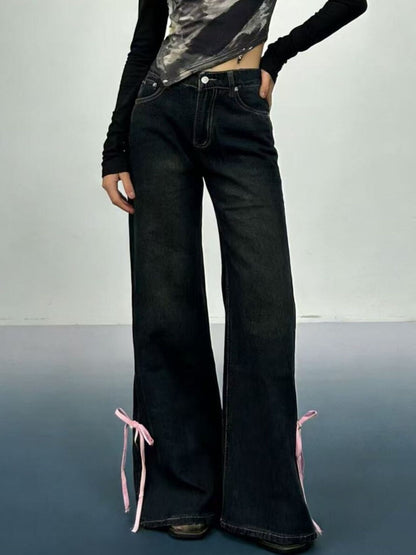 Ribbon Detail Flare Jeans