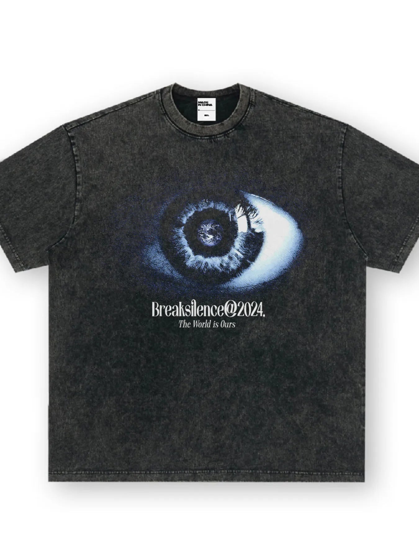 Men's Graphic Round Neck Oversized T-Shirt Dark Gray