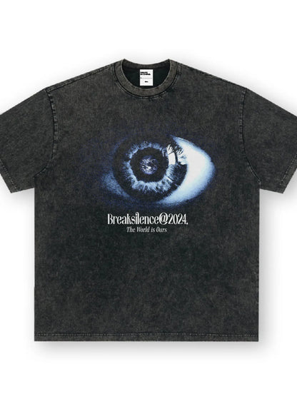 Men's Graphic Round Neck Oversized T-Shirt Dark Gray