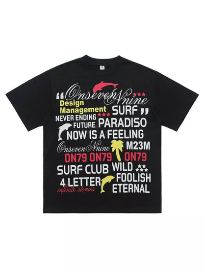 Men's Letter Round Neck Short Sleeve T-Shirt