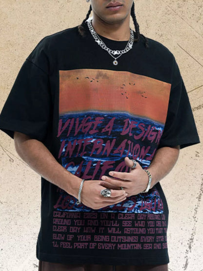 Men's Graphic Round Neck Short Sleeve Tee Black