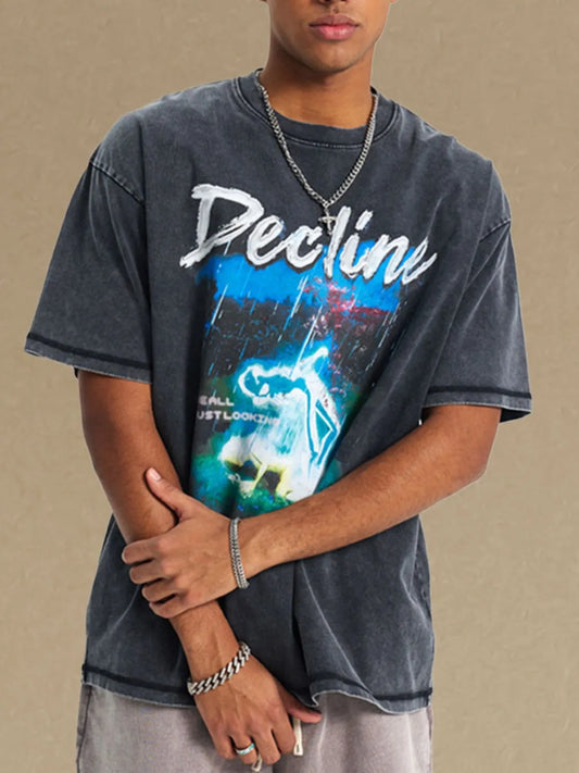Men's Graphic Round Neck Half Sleeve T-Shirt Black