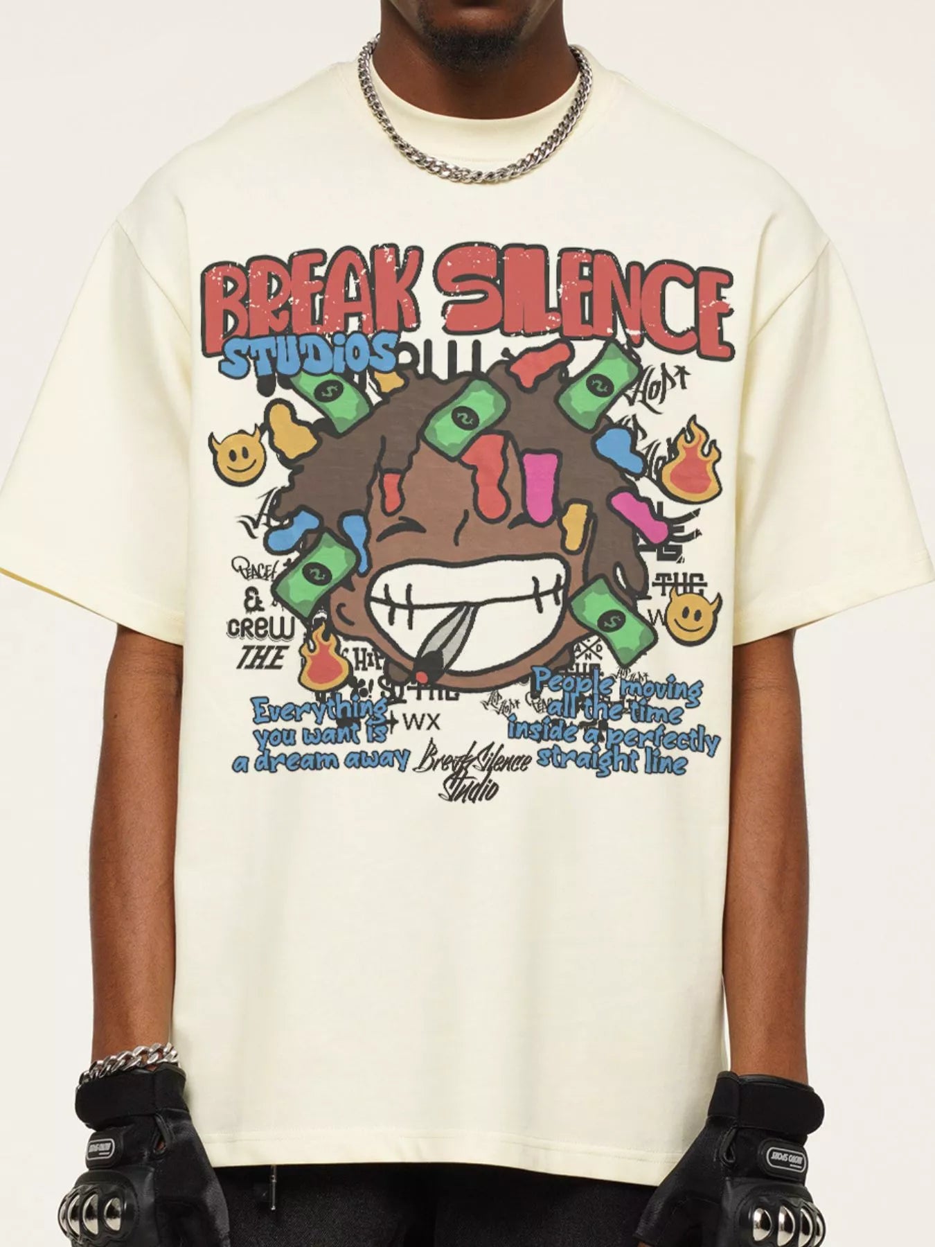 Men's Break Silence Graphic Relaxed Fit T-Shirt Cream